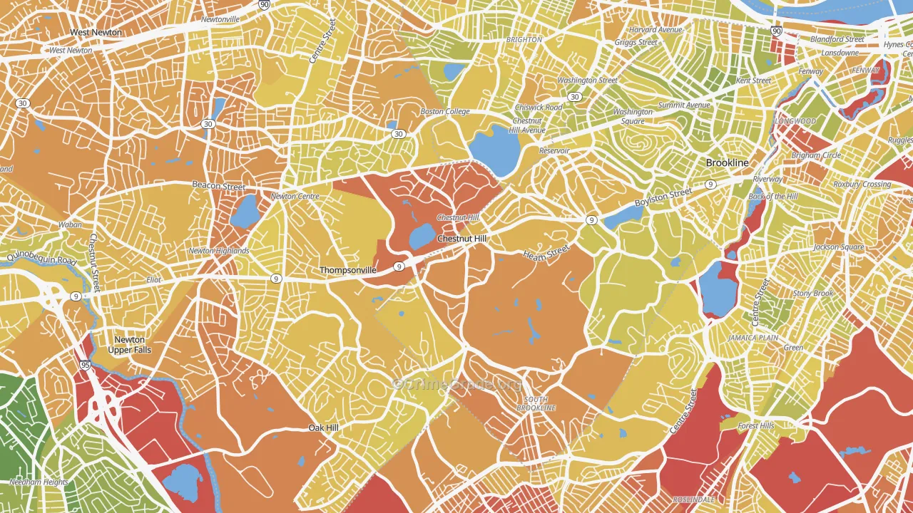 Chestnut Hill, MA Map of Vehicle Theft Rates