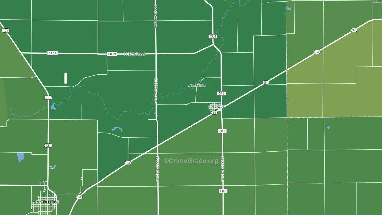 Chestnut, IL Map of Vehicle Theft Rates