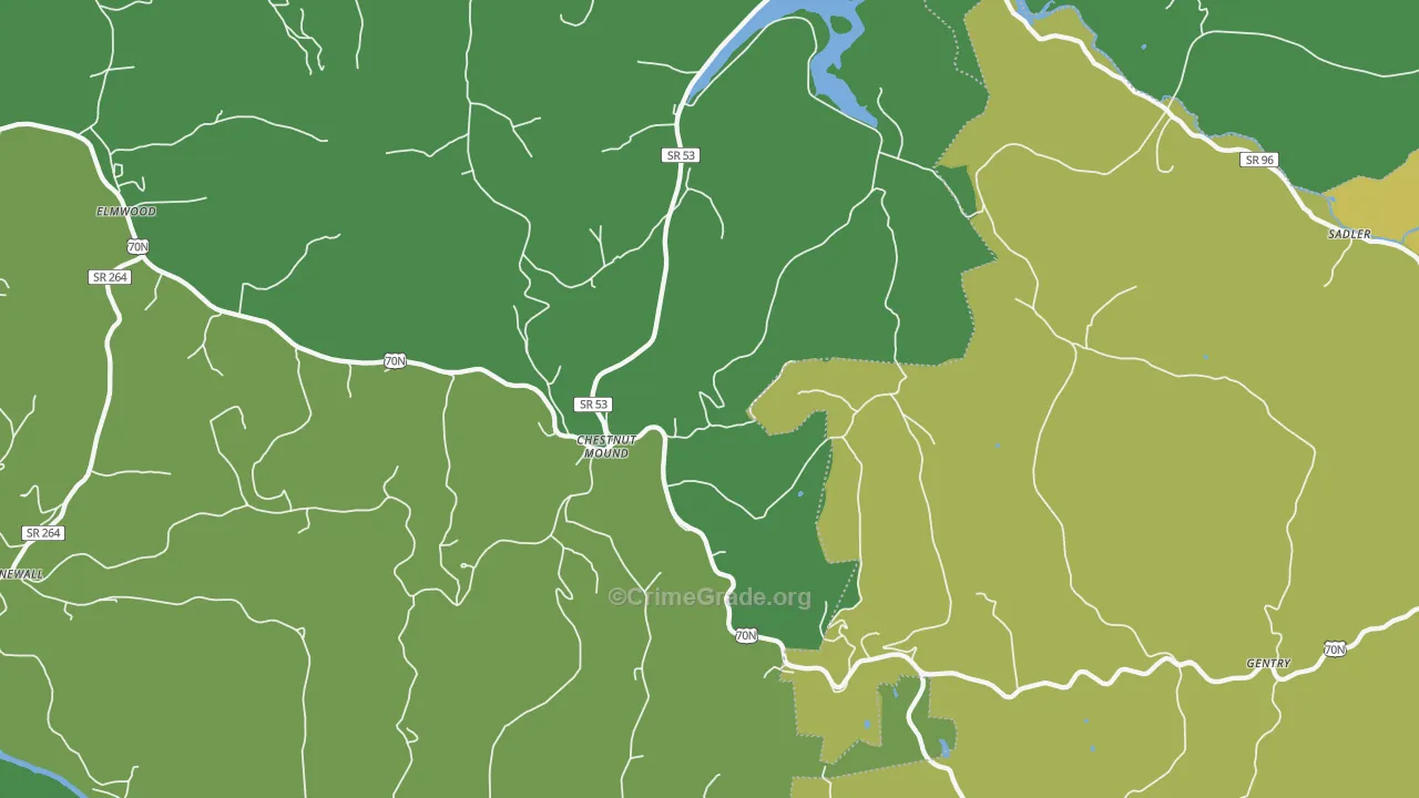 Chestnut Mound, TN Map of Vehicle Theft Rates