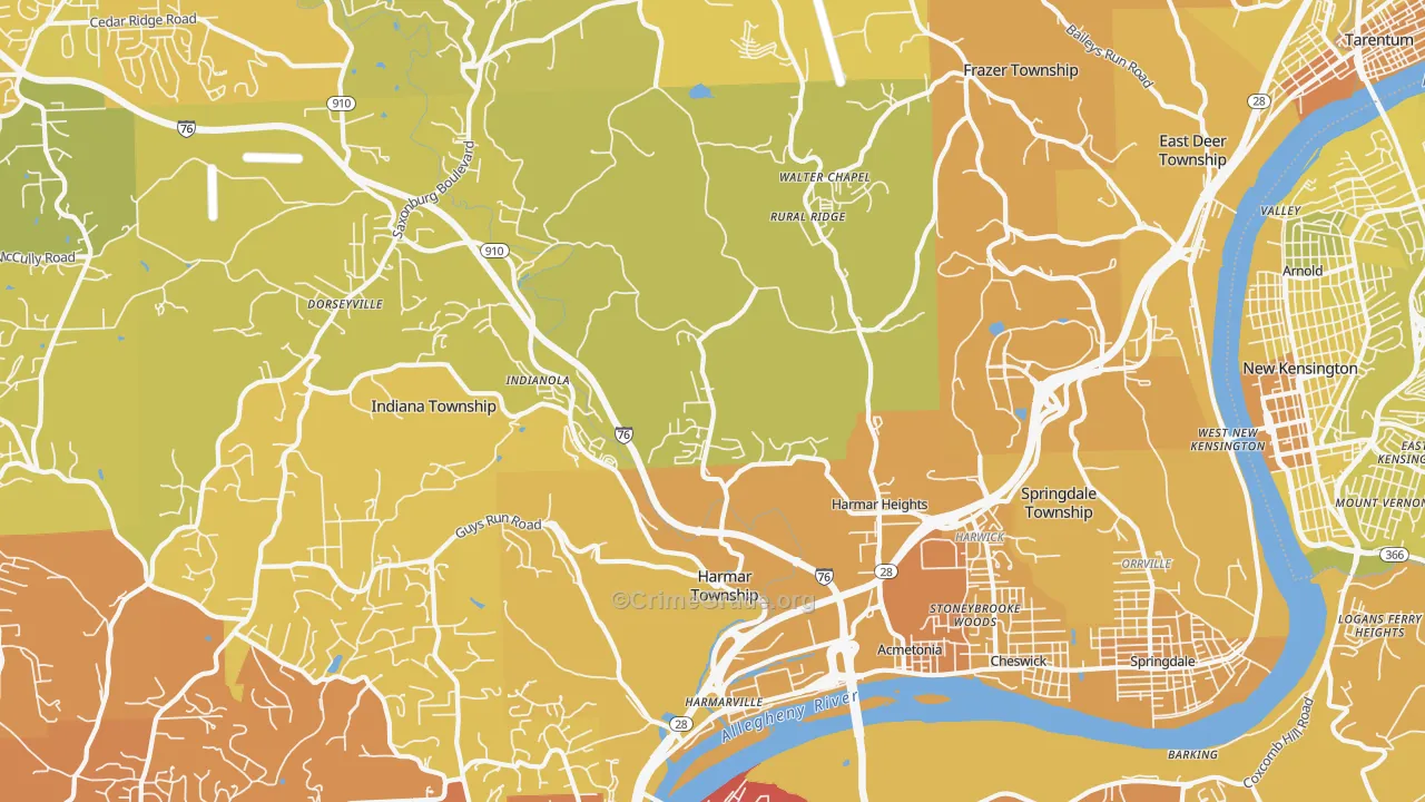 Cheswick, PA Map of Vehicle Theft Rates