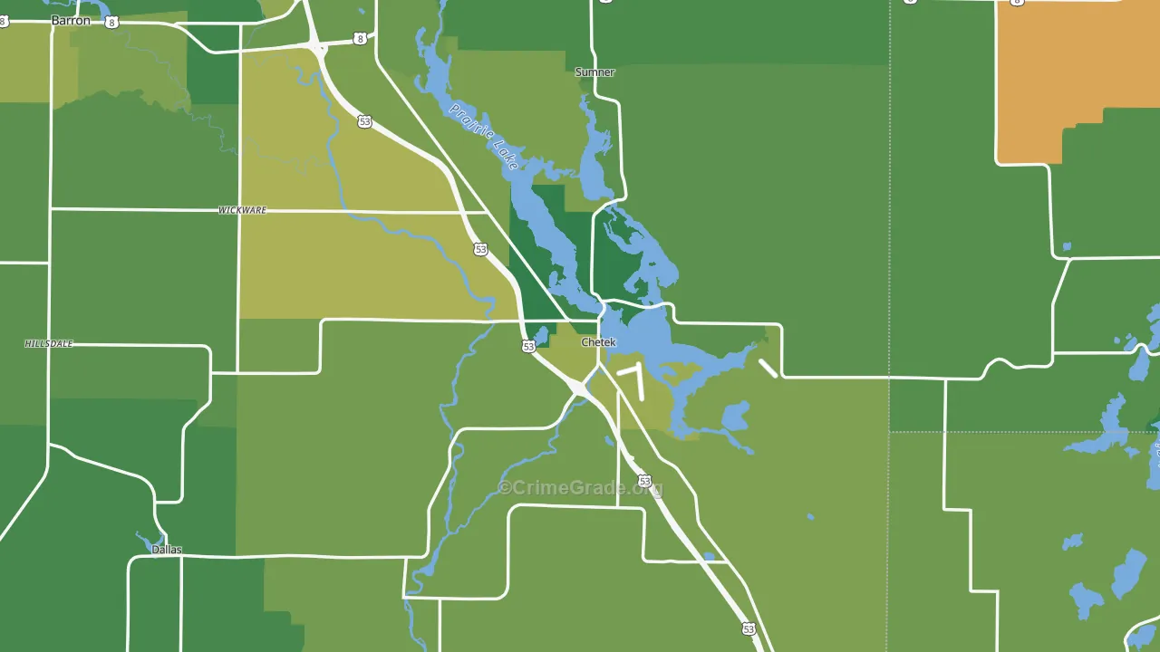 Chetek, WI Map of Vehicle Theft Rates