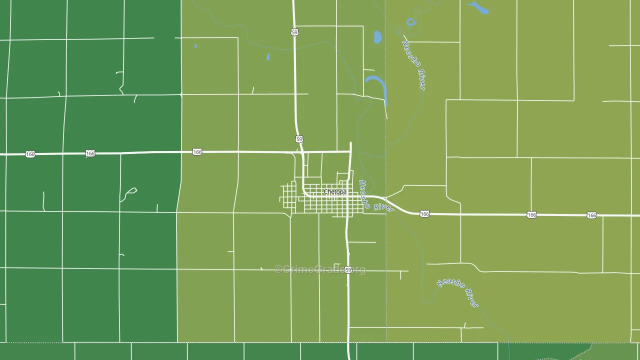 Chetopa, KS Map of Vehicle Theft Rates