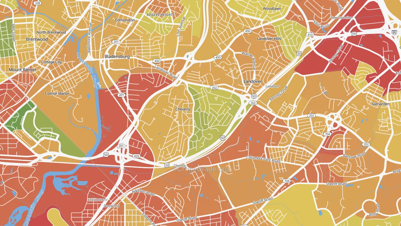 Cheverly, MD Map of Vehicle Theft Rates