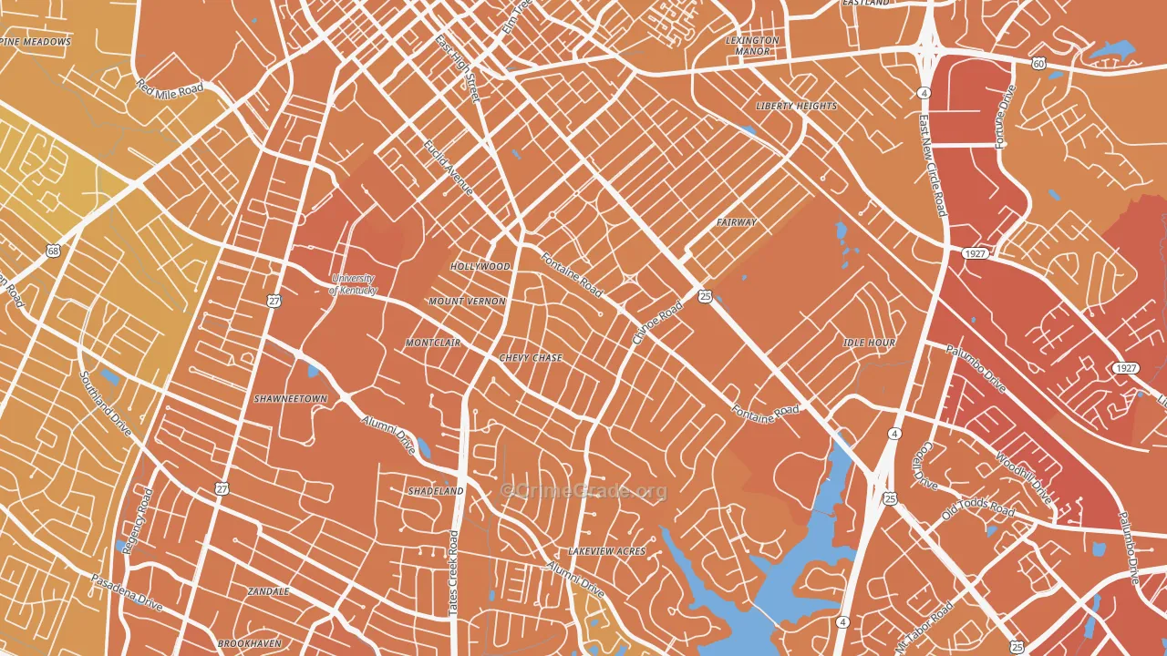 Chevy Chase-Ashland Park, Lexington, KY Map of Vehicle Theft Rates