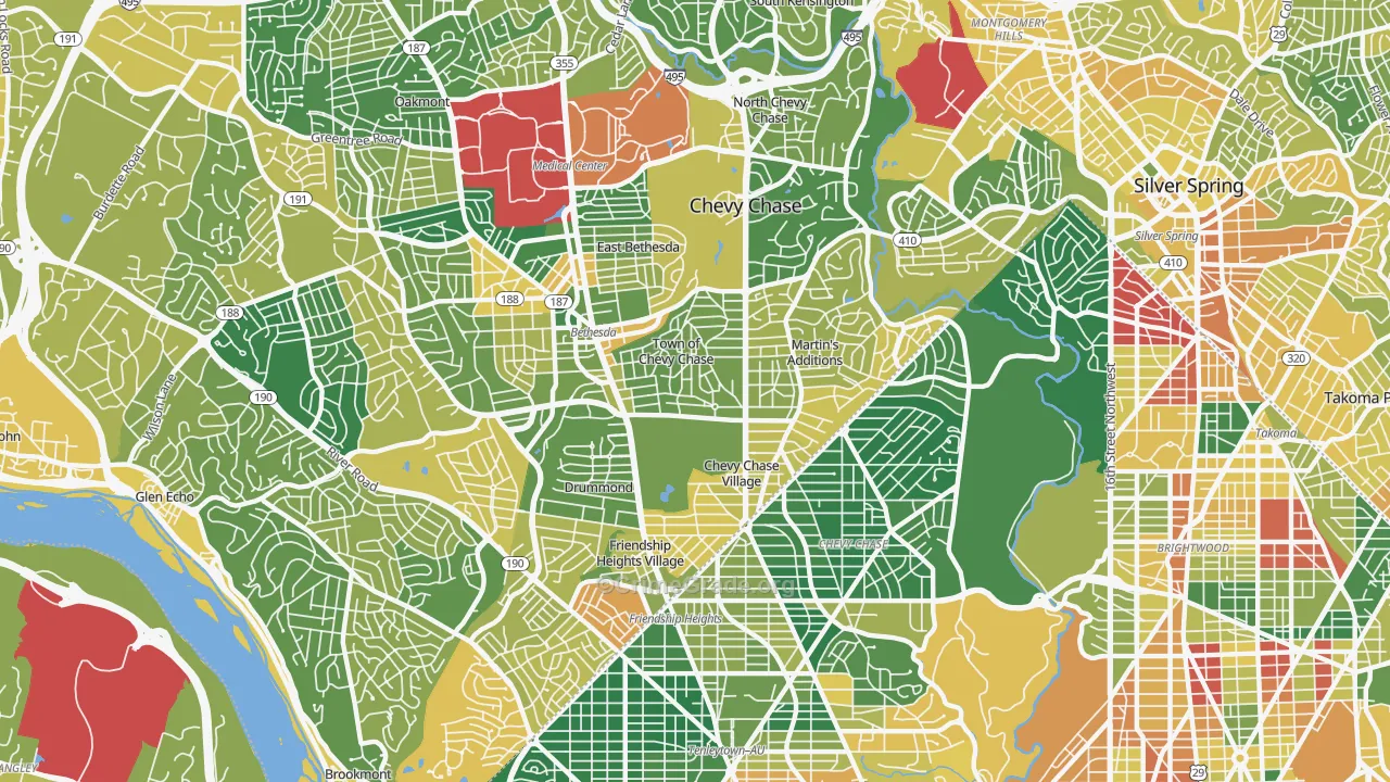Chevy Chase, MD Map of Vehicle Theft Rates