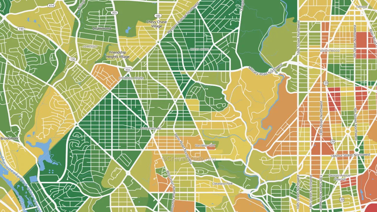Chevy Chase, Washington, DC Map of Vehicle Theft Rates