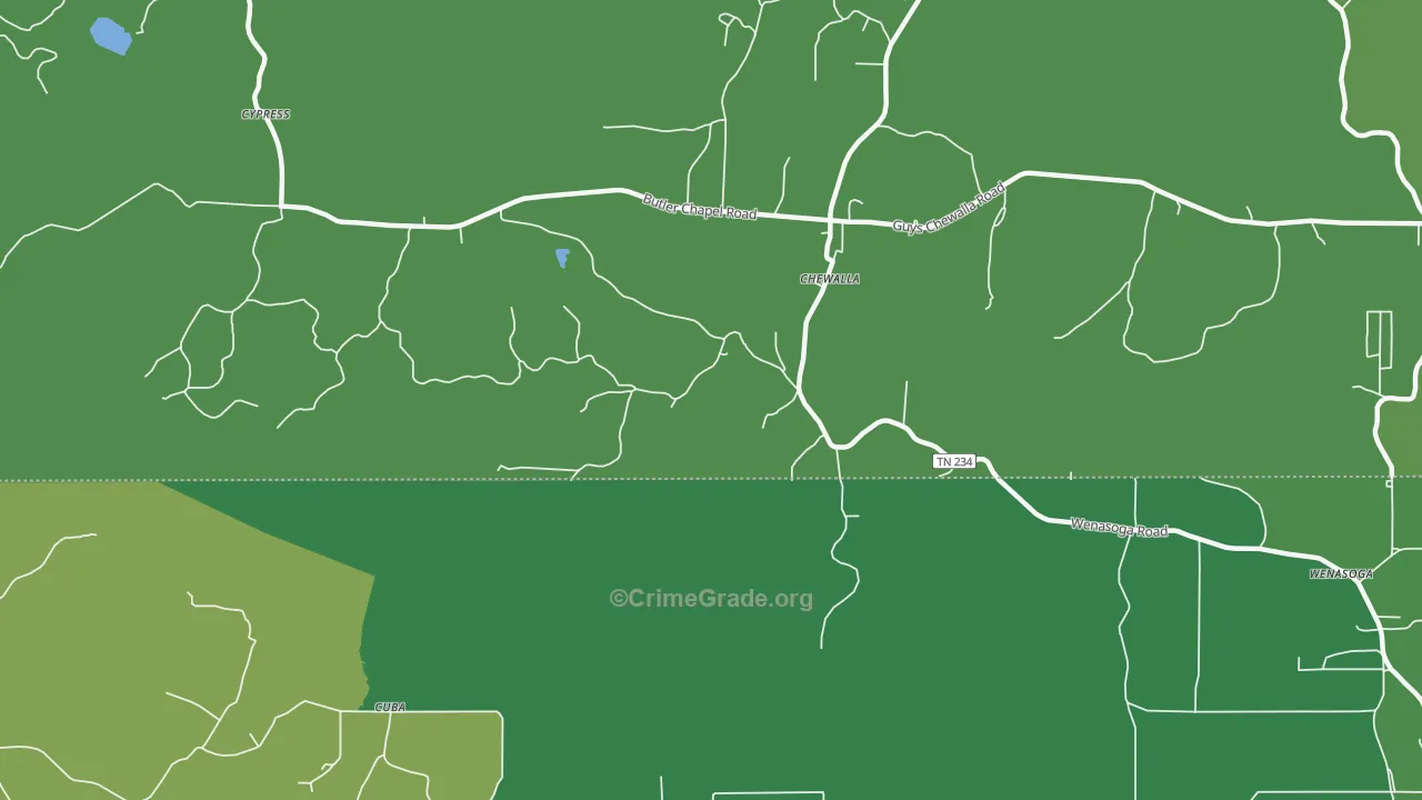 Chewalla, TN Map of Vehicle Theft Rates