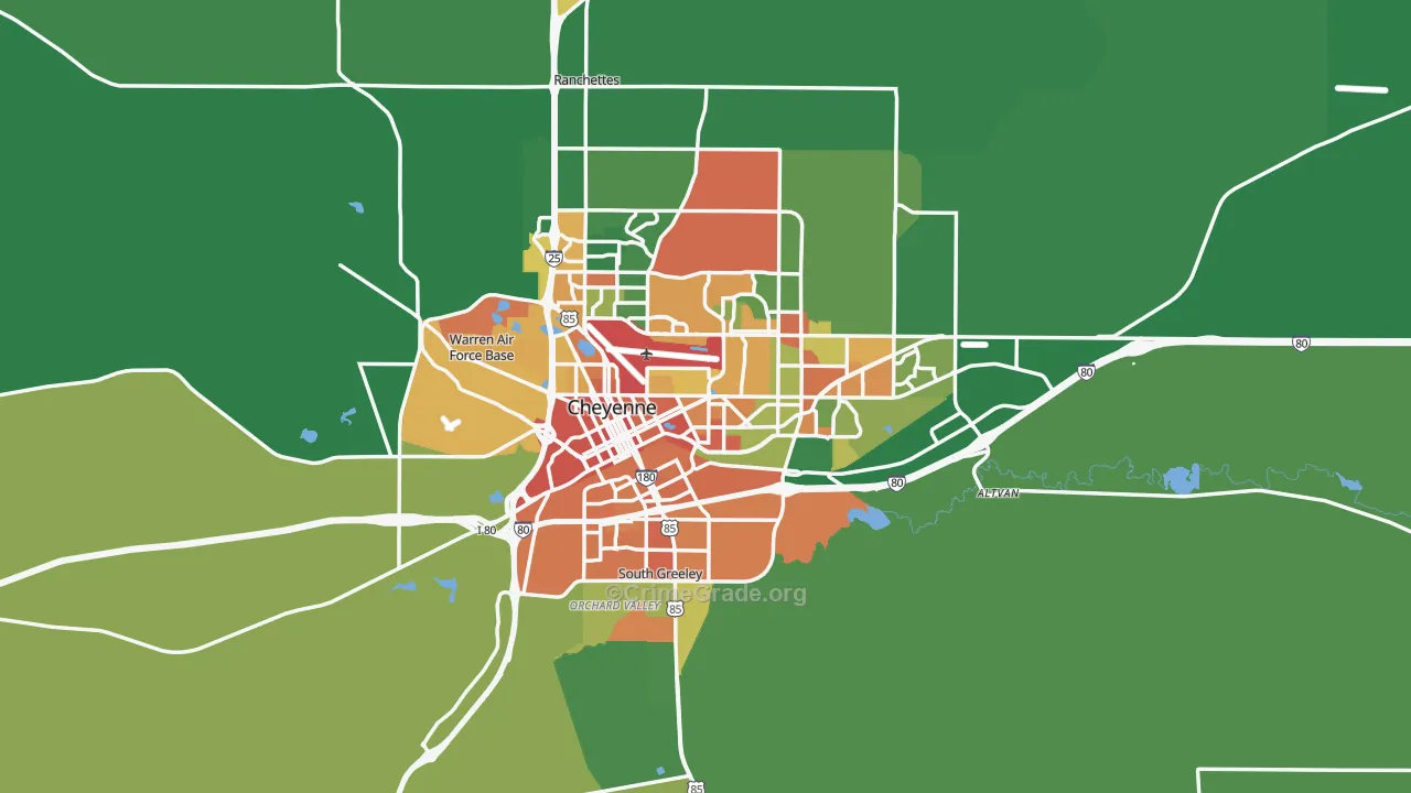 Cheyenne, WY Map of Vehicle Theft Rates