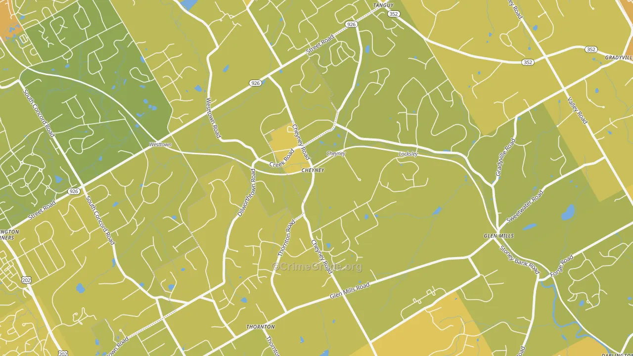 Cheyney, PA Map of Vehicle Theft Rates
