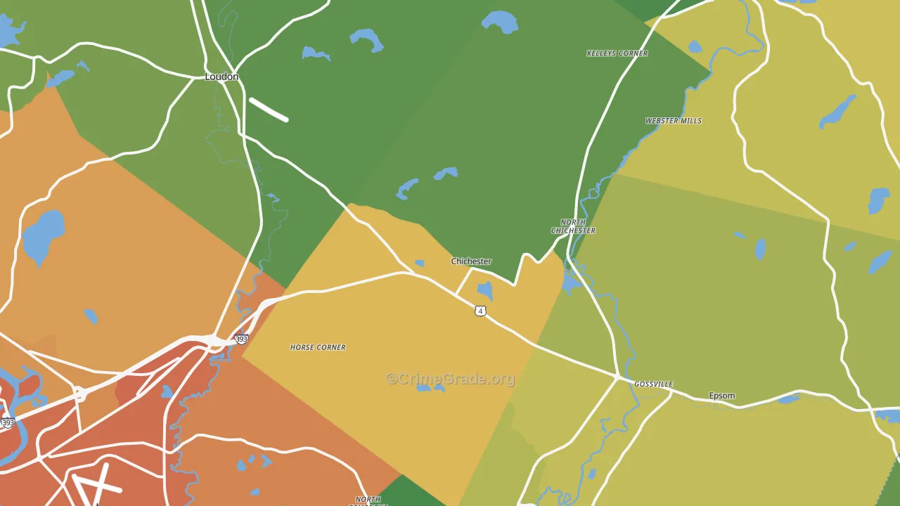 Chichester, NH Map of Vehicle Theft Rates