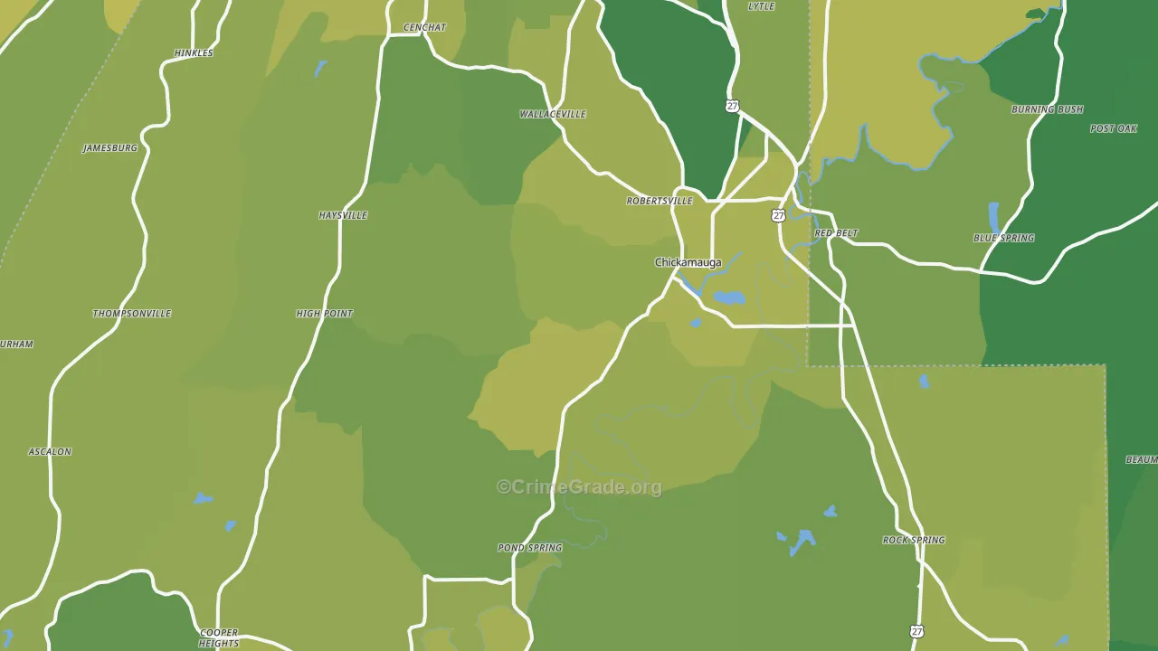 Chickamauga, GA Map of Vehicle Theft Rates