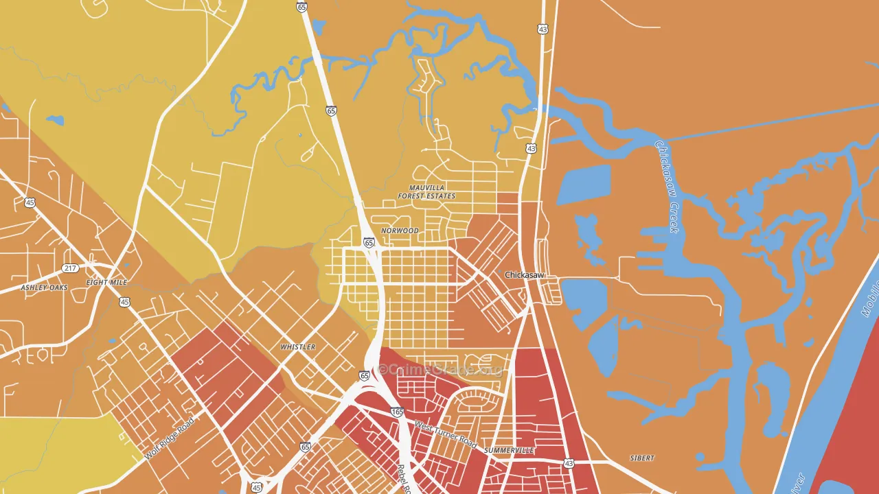 Chickasaw, AL Map of Vehicle Theft Rates