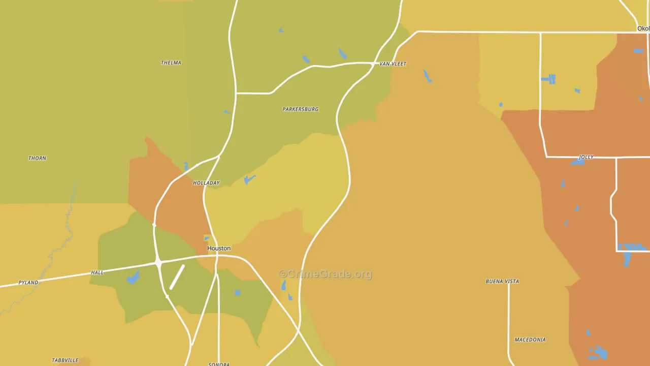 Chickasaw County, MS Map of Vehicle Theft Rates