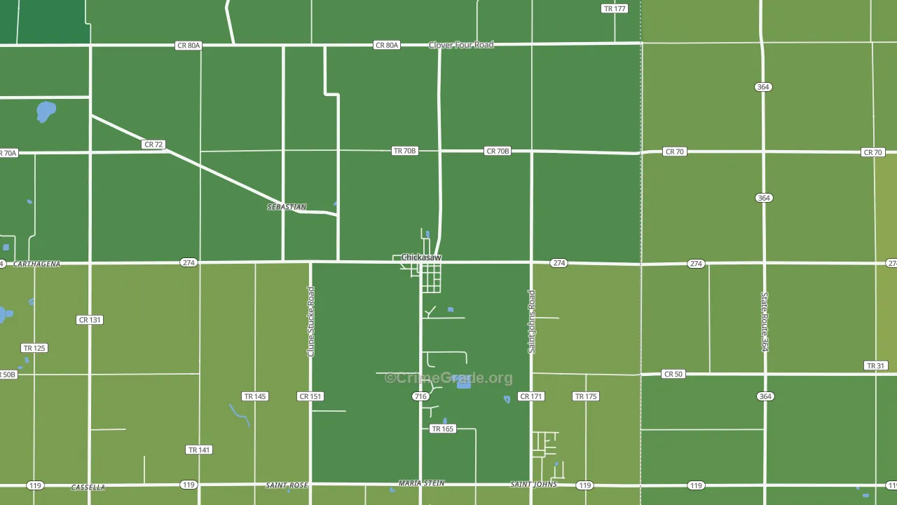Chickasaw, OH Map of Vehicle Theft Rates
