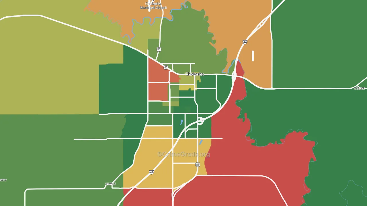 Chickasha, OK Map of Vehicle Theft Rates