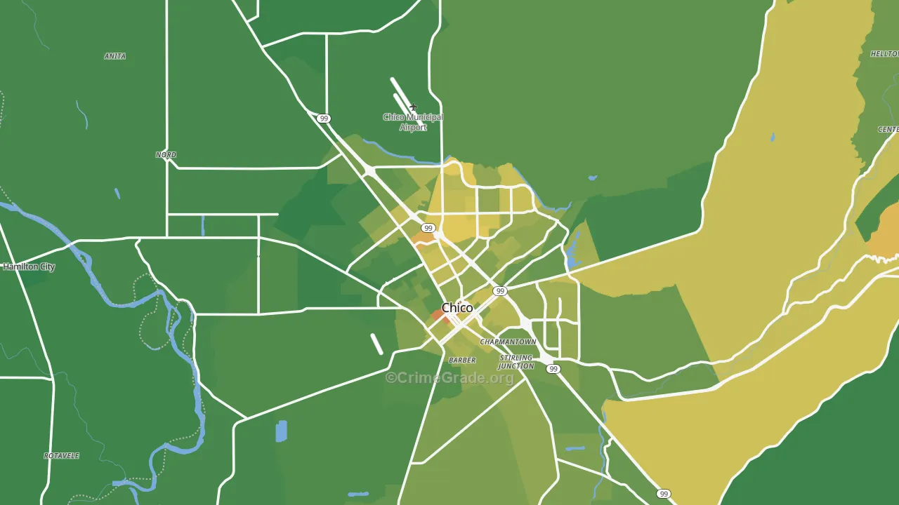 Chico, CA Map of Vehicle Theft Rates