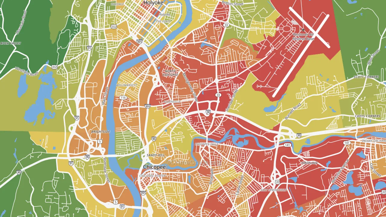 Chicopee, MA Map of Vehicle Theft Rates