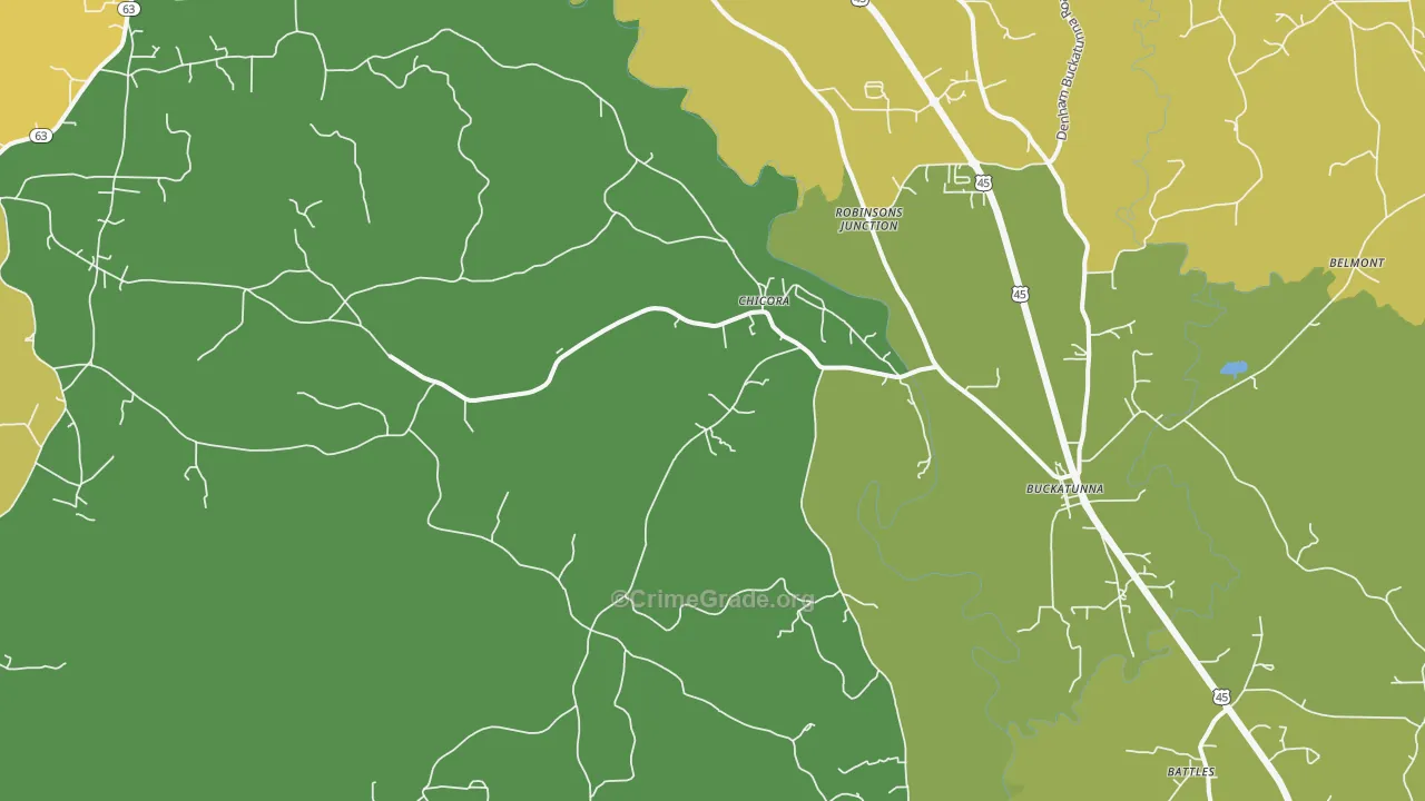 Chicora, MS Map of Vehicle Theft Rates