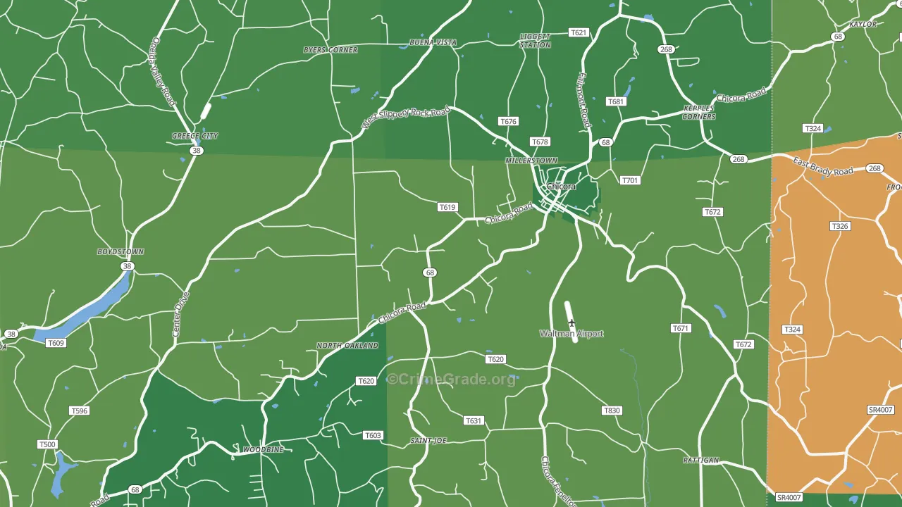 Chicora, PA Map of Vehicle Theft Rates