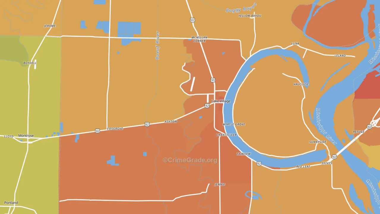 Chicot County, AR Map of Vehicle Theft Rates