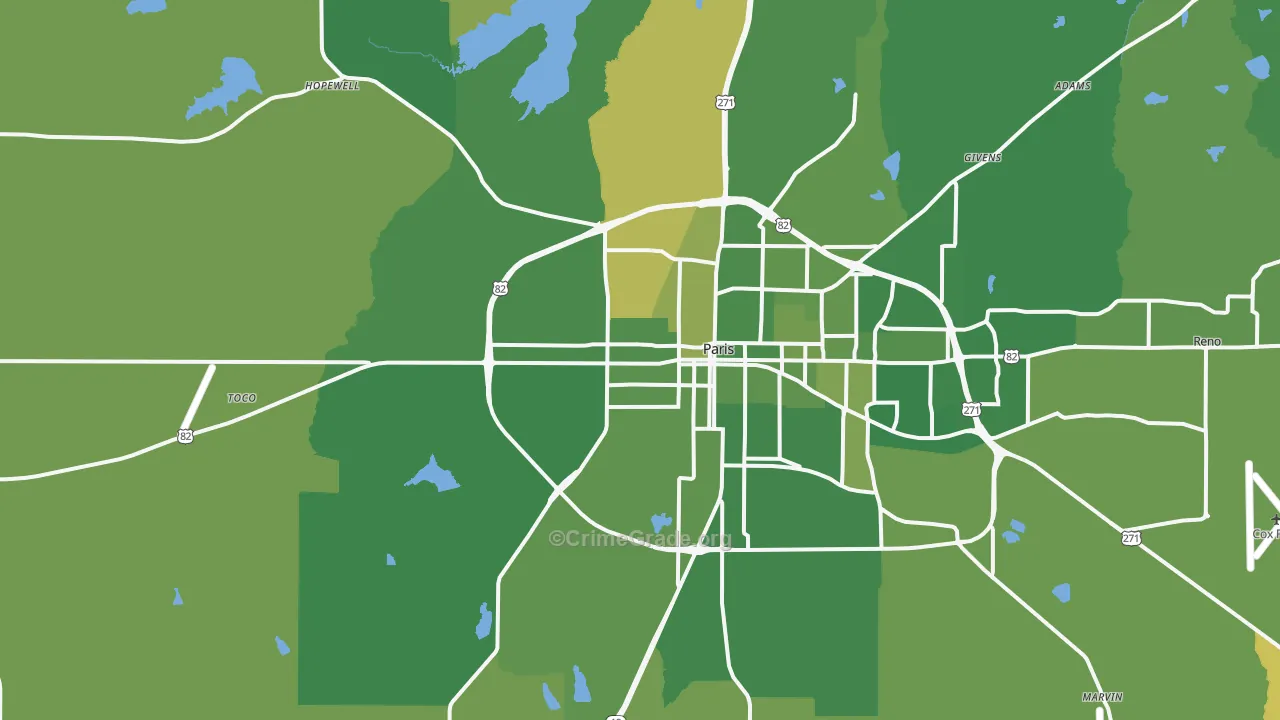 Chicota, TX Map of Vehicle Theft Rates
