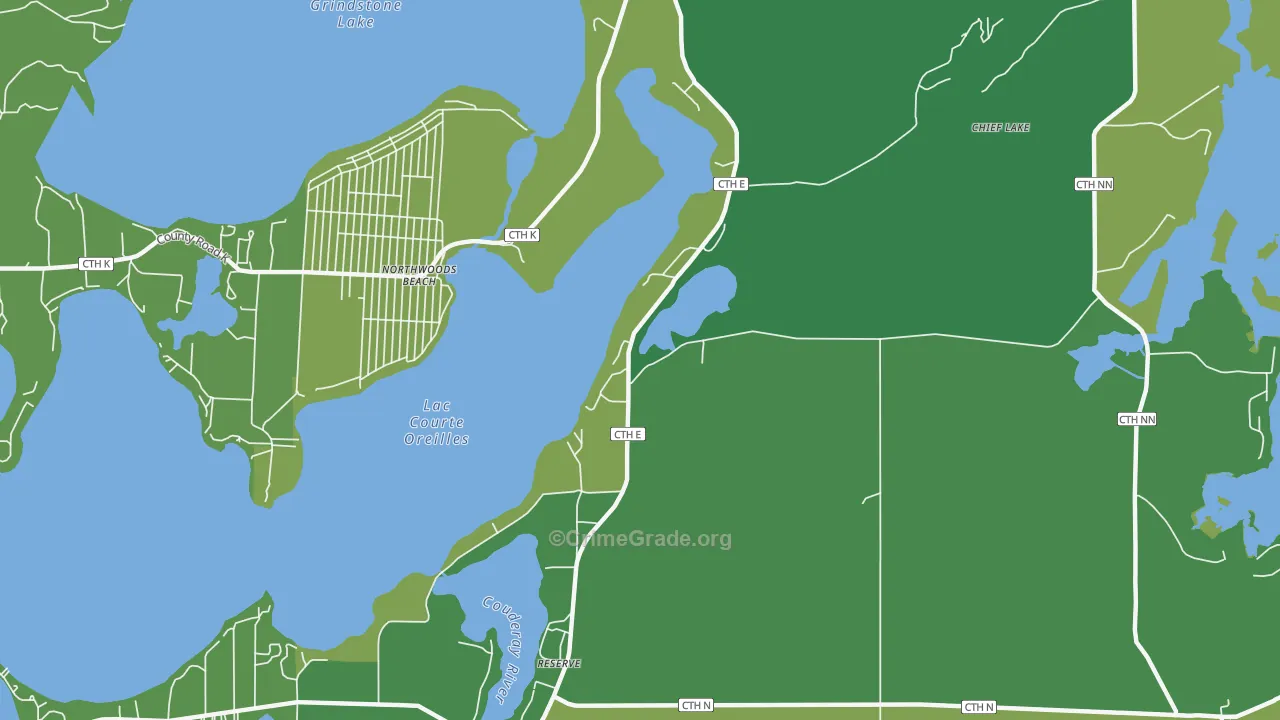 Chief Lake, WI Map of Vehicle Theft Rates