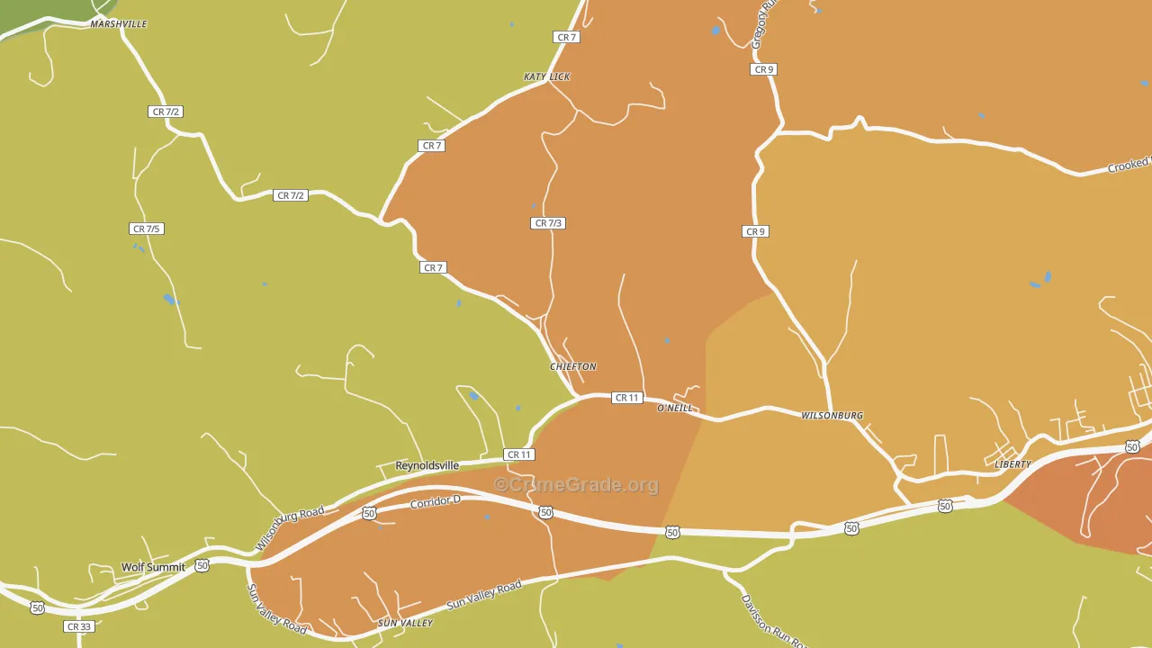Chiefton, WV Map of Vehicle Theft Rates