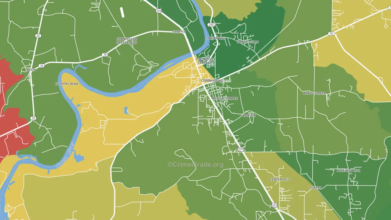 Childersburg, AL Map of Vehicle Theft Rates