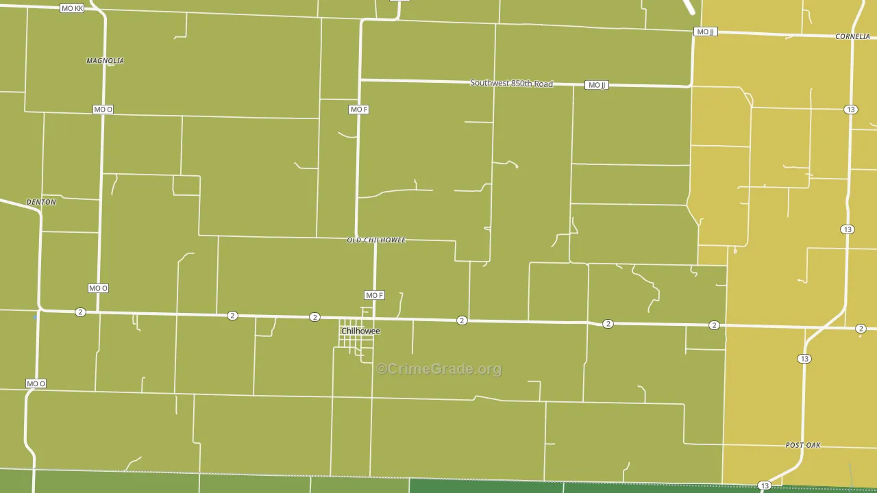 Chilhowee, MO Map of Vehicle Theft Rates