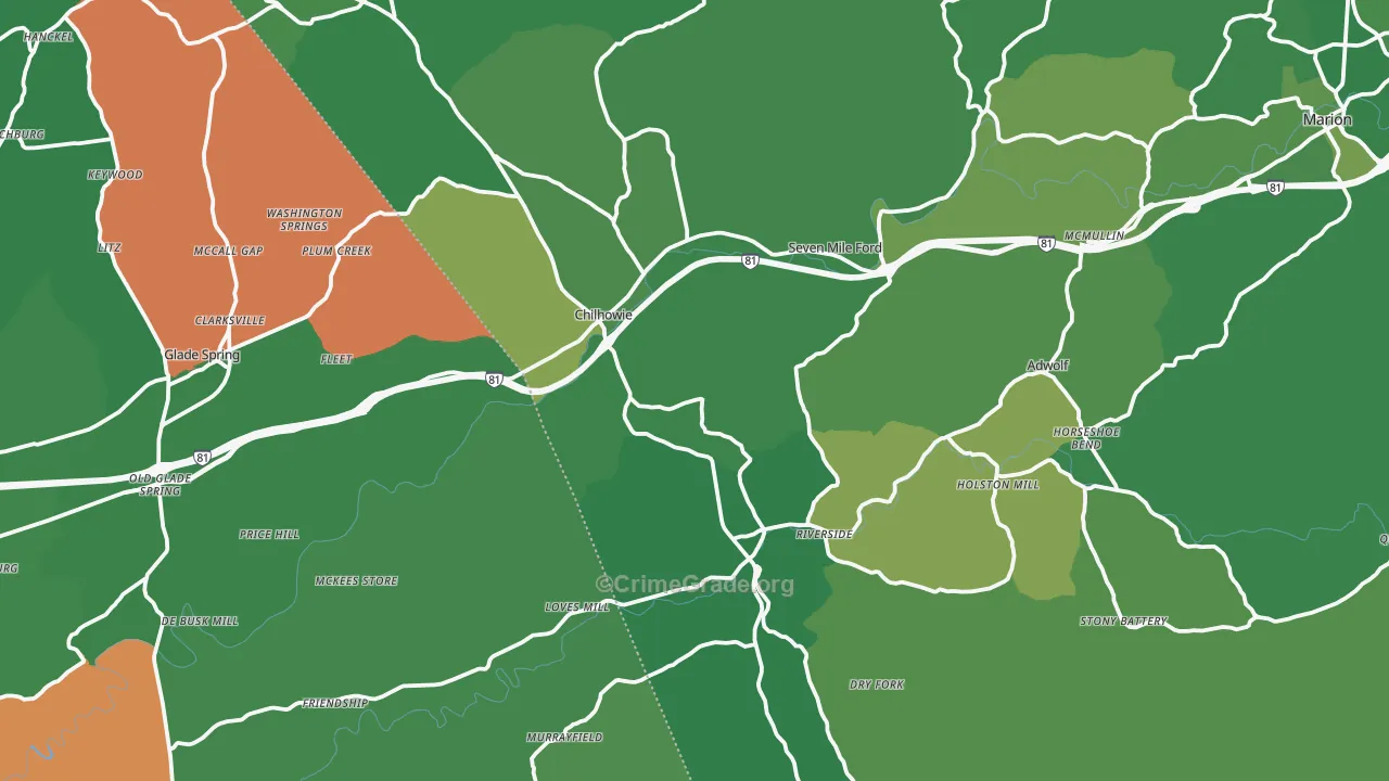 Chilhowie, VA Map of Vehicle Theft Rates