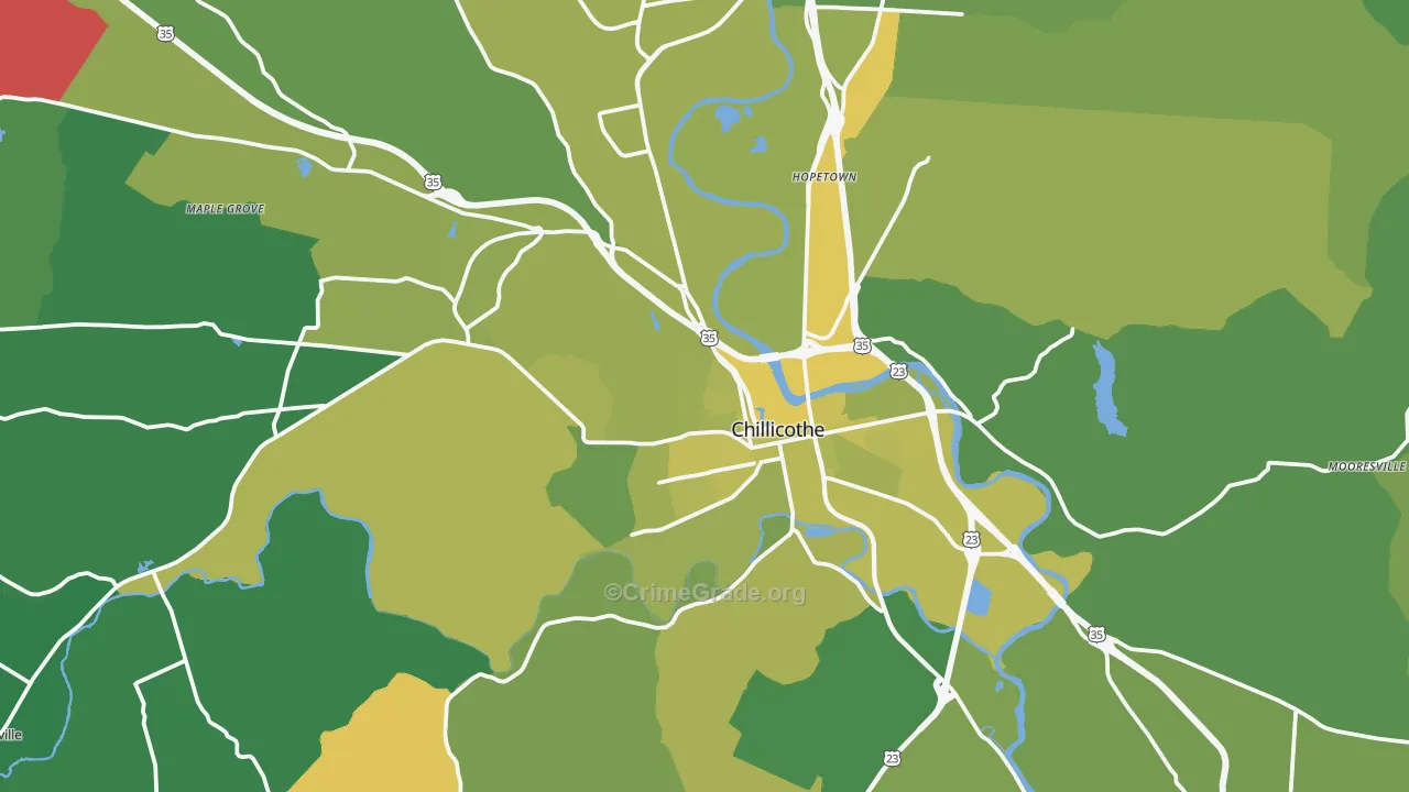 Chillicothe, OH Map of Vehicle Theft Rates