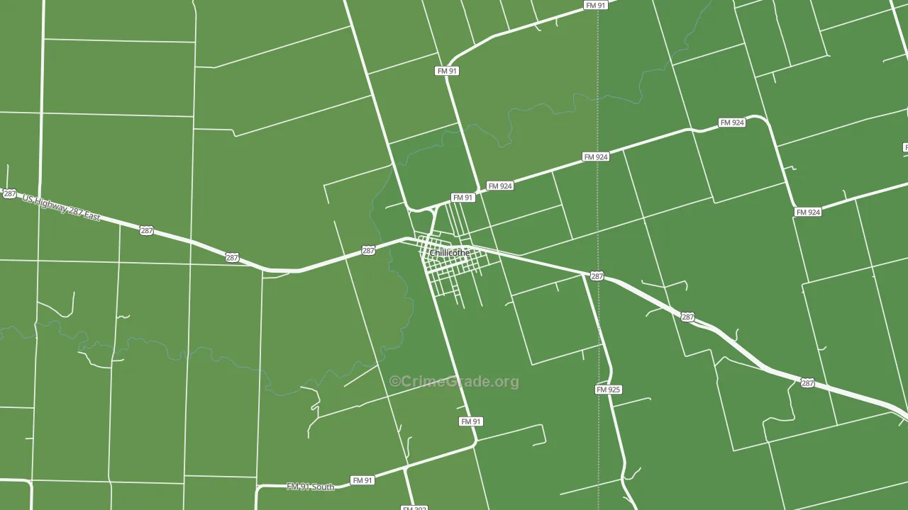 Chillicothe, TX Map of Vehicle Theft Rates
