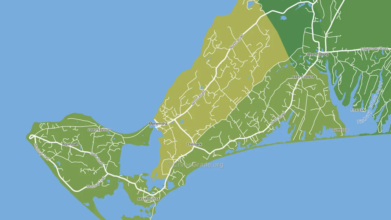 Chilmark, MA Map of Vehicle Theft Rates