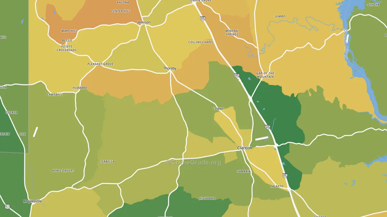 Chilton County, AL Map of Vehicle Theft Rates