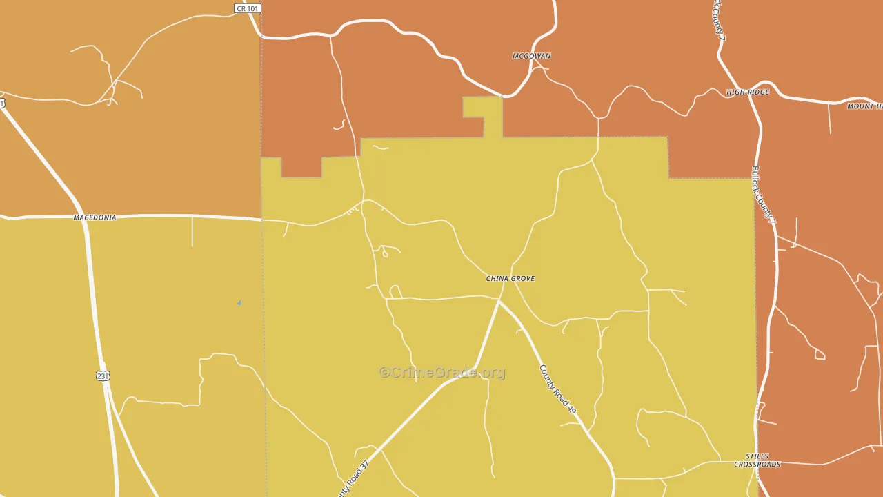 China Grove, AL Map of Vehicle Theft Rates
