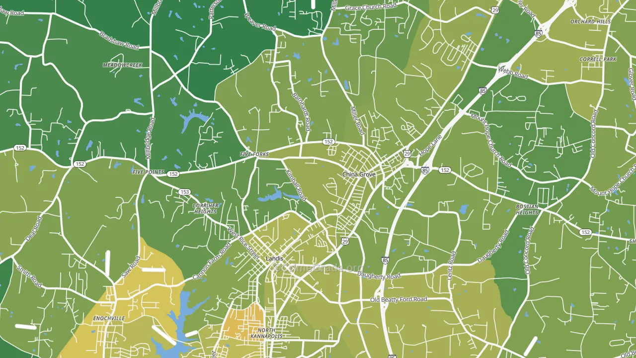 China Grove, NC Map of Vehicle Theft Rates