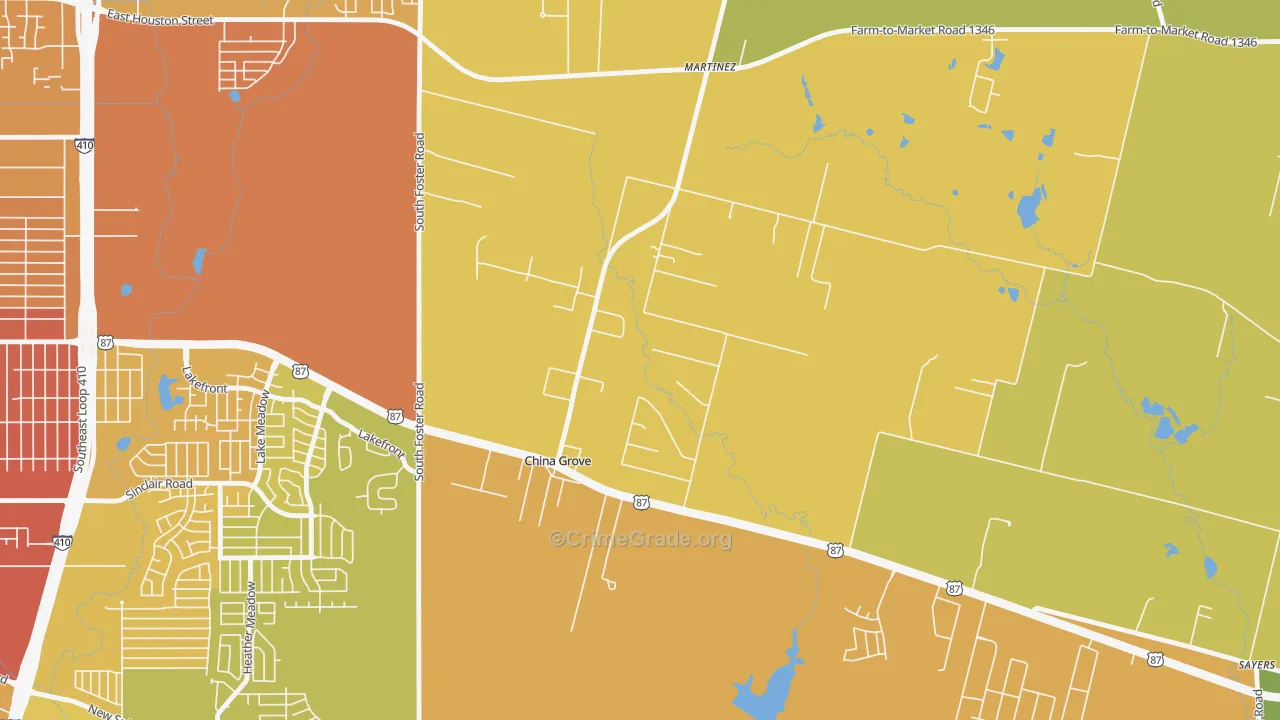 China Grove, TX Map of Vehicle Theft Rates
