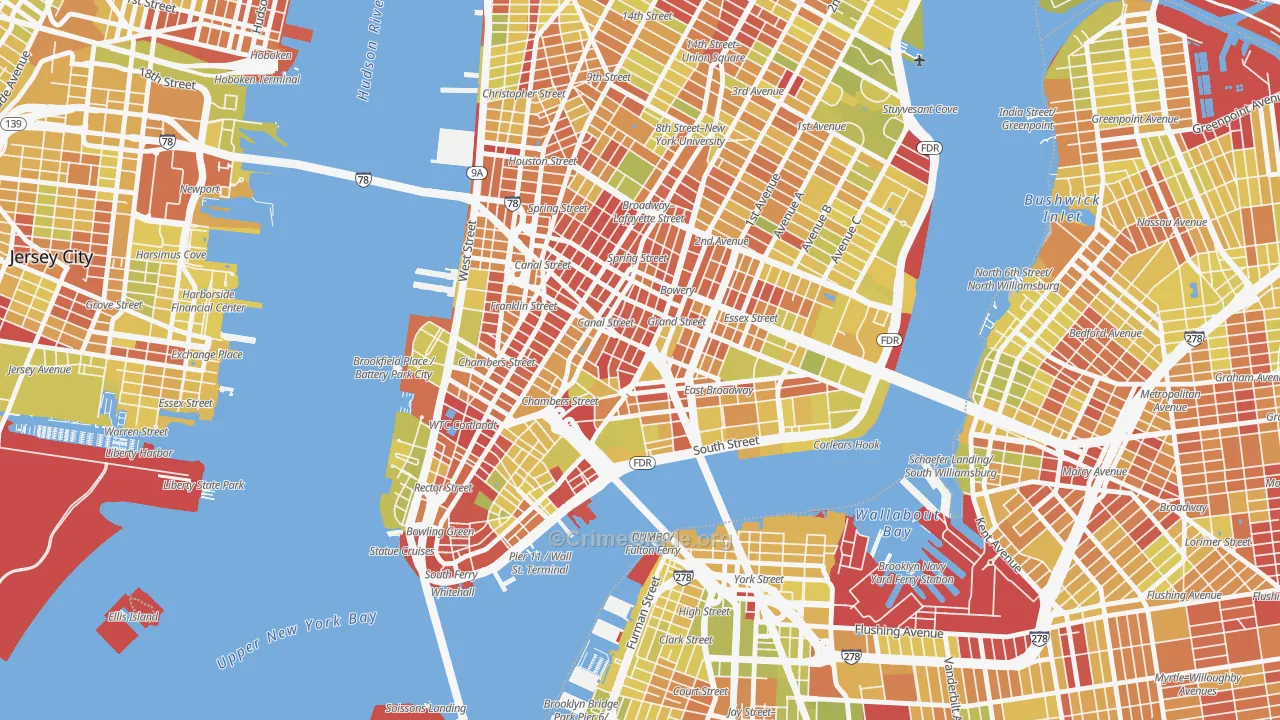 Chinatown, Manhattan, NY Map of Vehicle Theft Rates