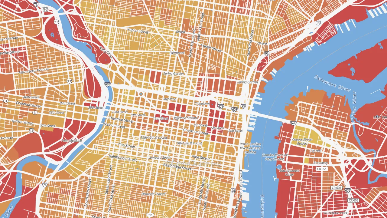 Chinatown, Philadelphia, PA Map of Vehicle Theft Rates
