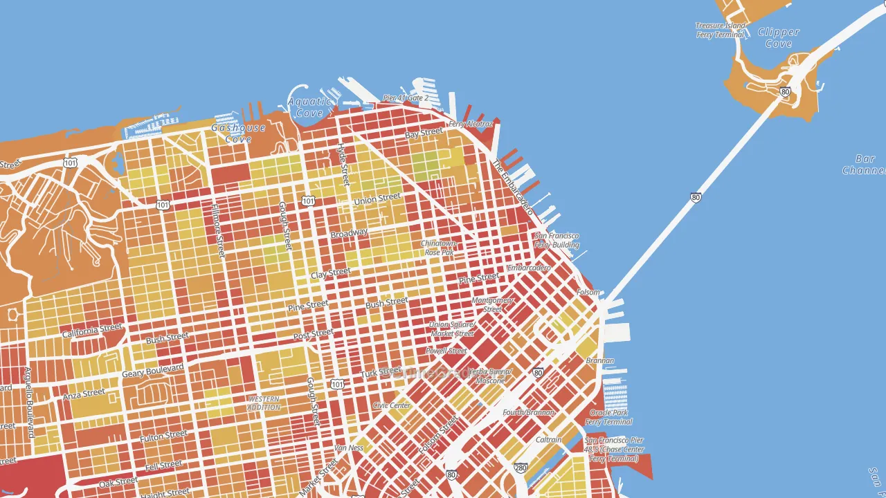 Chinatown-San Francisco, San Francisco, CA Map of Vehicle Theft Rates