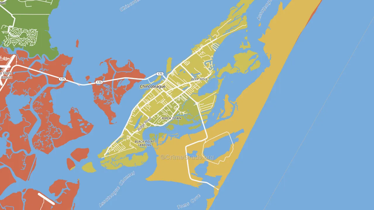 Chincoteague Island, VA Map of Vehicle Theft Rates