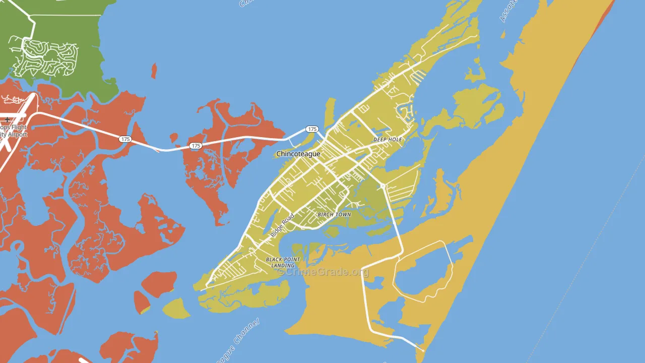 Chincoteague, VA Map of Vehicle Theft Rates