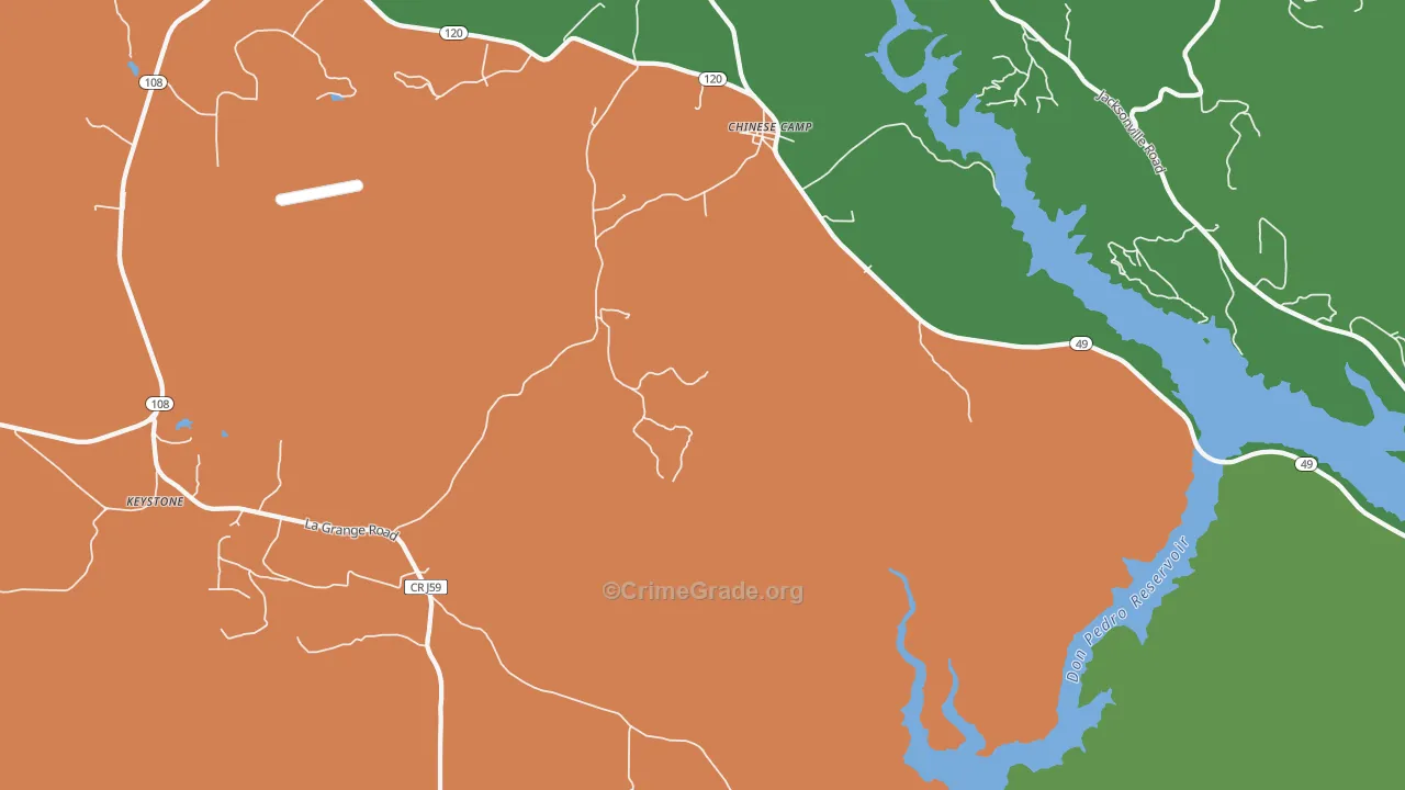 Chinese Camp, CA Map of Vehicle Theft Rates