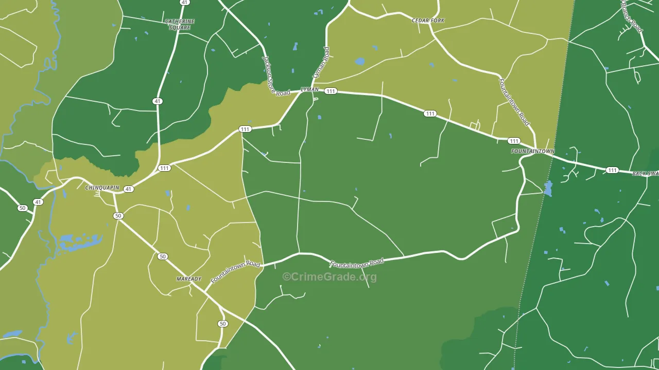 Chinquapin, NC Map of Vehicle Theft Rates