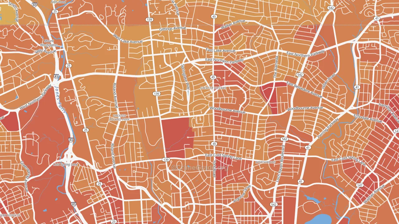 Chinquapin Park-Belvedere, Baltimore, MD Map of Vehicle Theft Rates