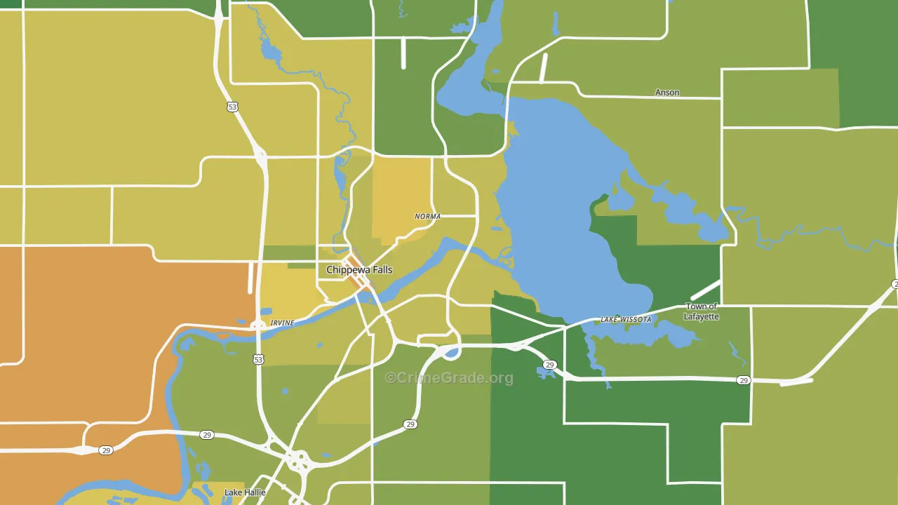 Chippewa Falls, WI Map of Vehicle Theft Rates