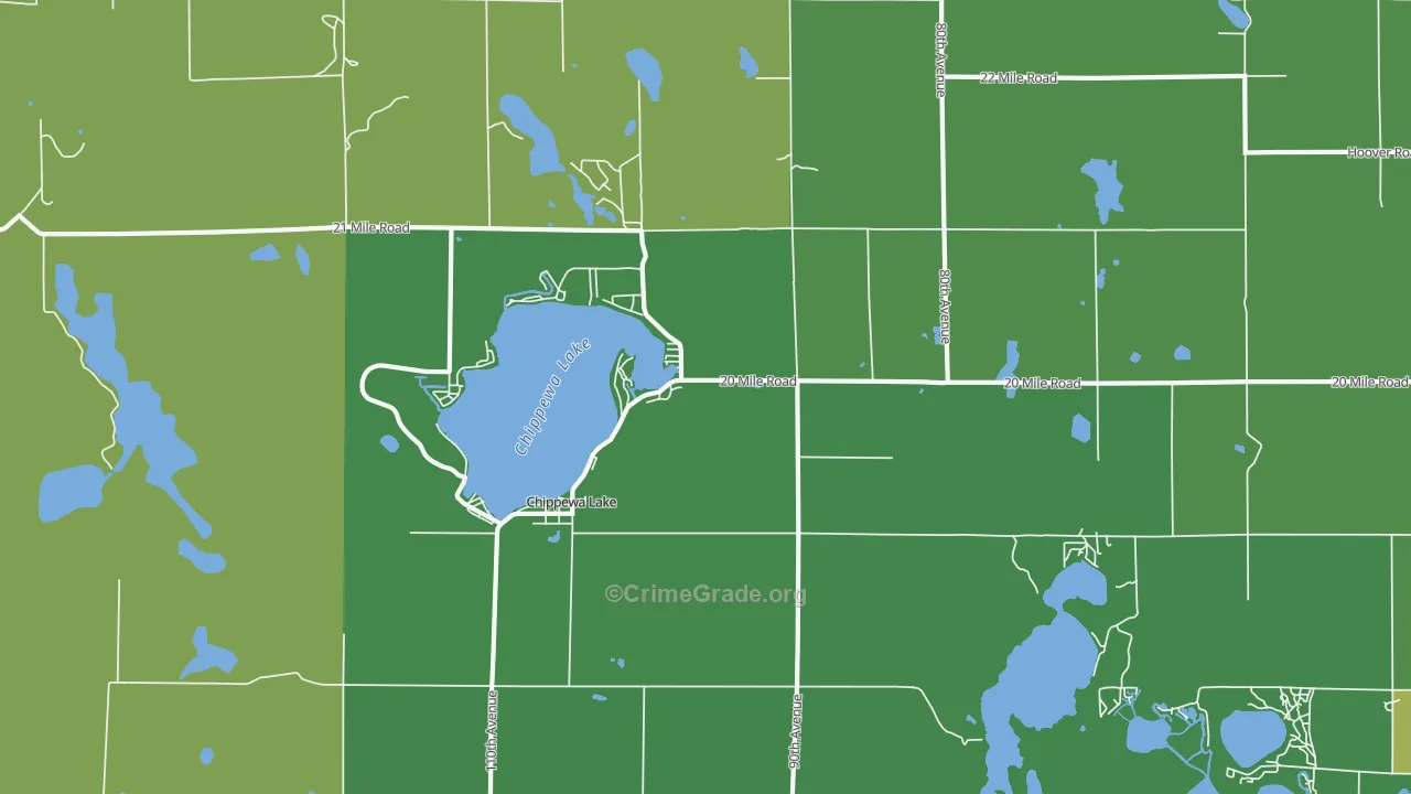 Chippewa Lake, MI Map of Vehicle Theft Rates