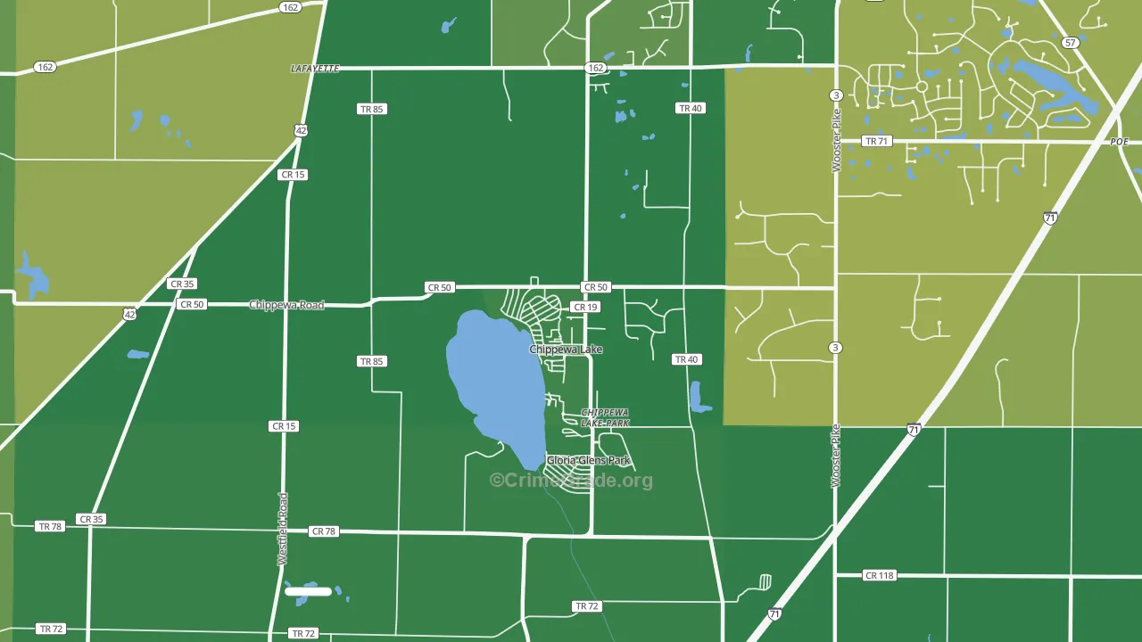 Chippewa Lake, OH Map of Vehicle Theft Rates