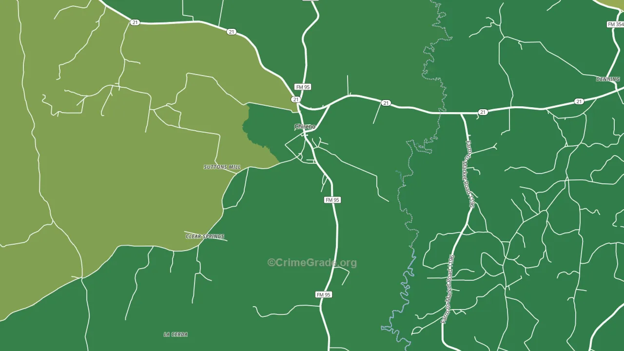 Chireno, TX Map of Vehicle Theft Rates
