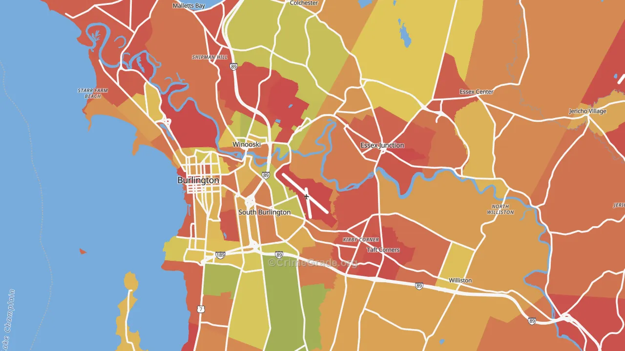 Chittenden County, VT Map of Vehicle Theft Rates